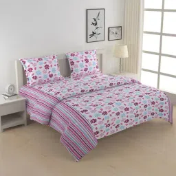 Swayam Vedic Pink & Brown Cotton 144 TC Bed Sheet With Pillow Cover & Comforter-26