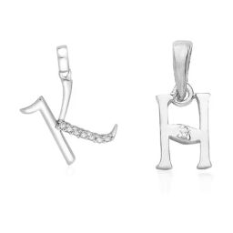 Taraash 92.5 Sterling Silver 'K' & 'H' Initial Letter Couple Pendants-image-58