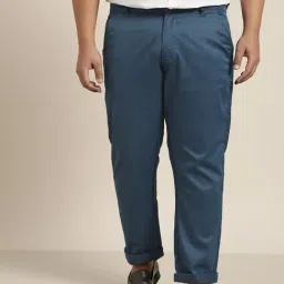 Sojanya Teal Blue  Cotton Regular Slim Fit Flat Front Trousers-image-14