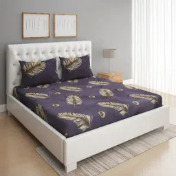 Romee Animal Print Grey & Gold 144 TC Cotton Queen Sized Bed Sheet with 2 Pillow Covers-29
