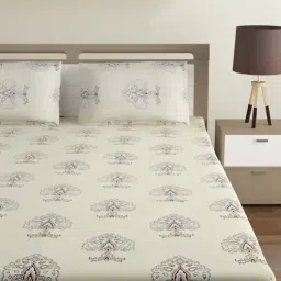 Swayam Ananda Abstract Beige 200 TC Cotton King Bedsheet with 2 Pillow Covers-picture-44