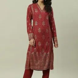 Biba Rust Printed Straight Kurta-15