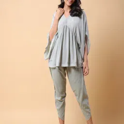 aarke Ritu Kumar Sage Green Kaftan Top With Dhoti Pants-image-76
