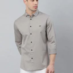 Dennis Lingo Grey Cotton Slim Fit Shirt-image-89