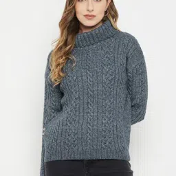 MADAME Grey Self Design Sweater-image-33