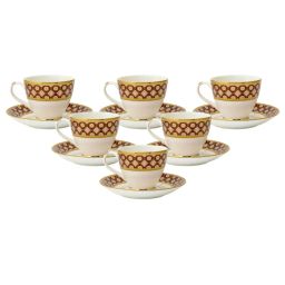Clay Craft Printed Red Colour Red Line Fine Ceramic Cup Saucer Set of 12 ( 6 Cups + 6 Saucers) - 180 ml each image 3
