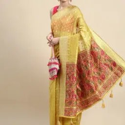 Mohey Yellow Woven Saree With Unstitched Blouse-image-73