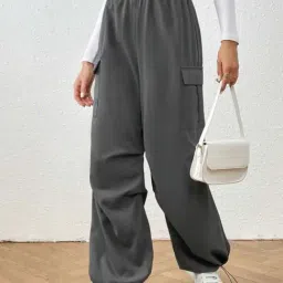 Broadstar Grey Regular Fit High Rise Parachute Trousers-image-38