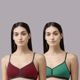 AROUSY Maroon & Green Cotton T-Shirt Bra - Pack Of 2-image-49