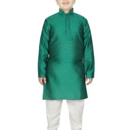 SG Yuvraj Kids Green & White Embroidered Full Sleeves Kurta with Pyjamas-picture-38