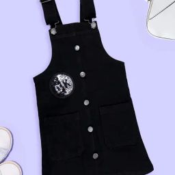 Kiddopanti Girls Black Denim Dungaree Skirt-picture-40