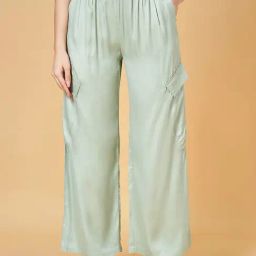 People by Pantaloons Green High Rise Flared Pants-picture-5