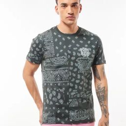 Bewakoof Grey Cotton Regular Fit Printed T-Shirt-picture-26