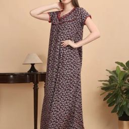 Sweet Dreams Brown Cotton Printed Nighty-image-82