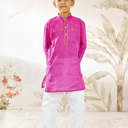 Vastramay Boys Purple Cotton Regular Fit Embroidered Kurta Set-picture-9