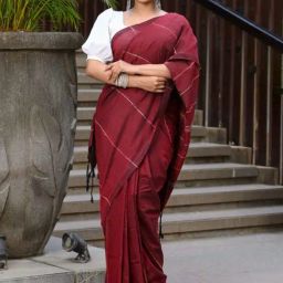 BEATITUDE Maroon Khadi Ghicha Stripes Saree-picture-35