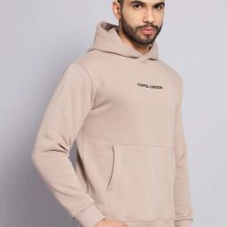 GRIFFEL Camel Regular Fit Logo Print Hooded Sweatshirt image 3