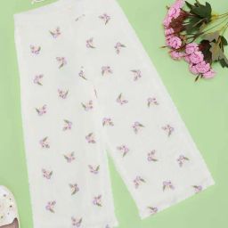 Pantaloons Junior Girls Off White Printed Trousers & Pants-image-1