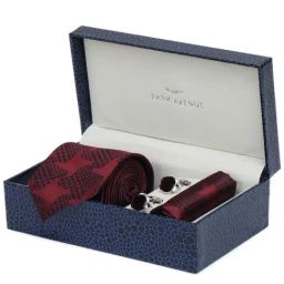 Park Avenue Maroon Printed Tie with Handkerchief & Cuffinks-image-114