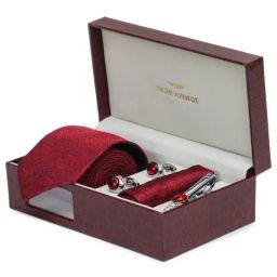 Park Avenue Maroon Printed Tie with Handkerchief, Cuffinks & Tie Pin-image-56
