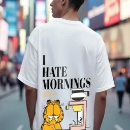 Bewakoof Men's White Garfield Hates Mornings Graphic Printed Oversized T-Shirt-picture-15