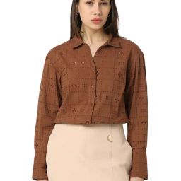 Van Heusen Brown Cotton Embroidered Shirt-picture-29