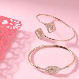 Zaveri Pearls Set of 2 Rose Gold Contemporary Cubic Zirconia Brass Kada Style Bracelet - ZPFK11102-39