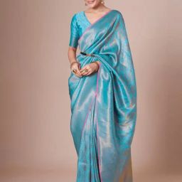 Saree Mall Light Blue Silk Self Saree with Blouse Piece-picture-45