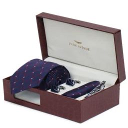 Park Avenue Navy Printed Tie with Handkerchief, Cuffinks & Tie Pin-image-82