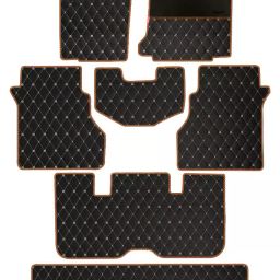 Elegant Luxury Leatherette Black & Orange Carpet Car Mat Compatible With Renault Triber-image-10