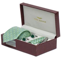 Park Avenue Green Printed Tie with Handkerchief, Cuffinks & Tie Pin-image-2