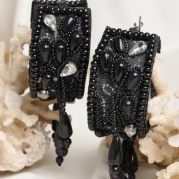 Moedbuille Black Beads Pearls and Crystals Contemporary Design Silver Plated Earrings-image-73