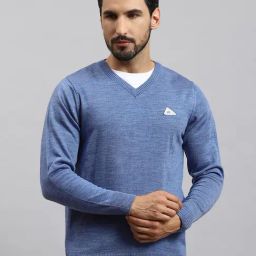 Monte Carlo Blue Wool Blend Regular Fit Solid Pullover-35
