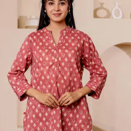 Chandbaali Women Floral Printed Mandarin Collar Cotton Longline Top-image-47