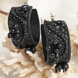 Moedbuille Black Beads and Pearls Contemporary Tassel Silver Plated Handcrafted Earrings-19
