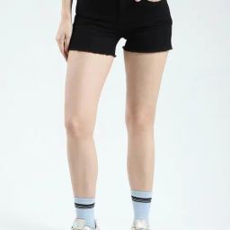Monte Carlo Black Cotton Blend Solid Shorts-image-72
