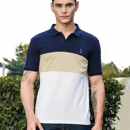 Thomas Scott Navy Regular Fit Colour-Block Polo T-Shirt-image-88
