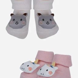 Baby Moo Girls Pink & Peach Applique Socks Booties (Pack Of 2)-image-85
