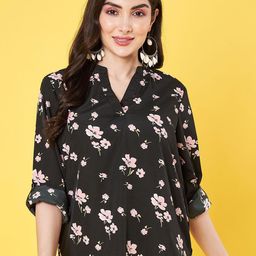 ANVI Be Yourself Women Floral Printed Mandarin Collar Roll-Up Sleeves Regular Top-image-67