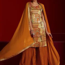 Libas Art Orange Regular Fit Ethnic Motifs Kurta Set-image-0