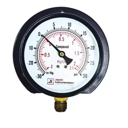 Japsin Instrumentation Commercial Compound Gauge -1 to 2.1 Kg/cm² Range 100 mm (4 inch) Dial Size, JIPL-CPG-100MM-B13-76