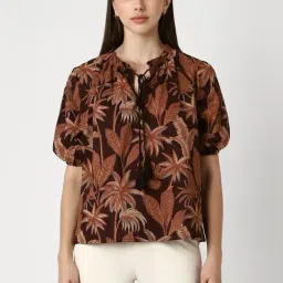 Van Heusen Brown Cotton Printed Top-image-93
