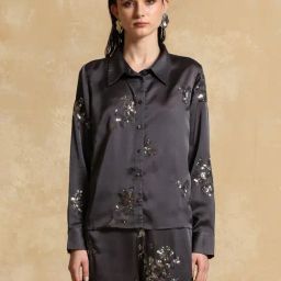 KAZO Grey Embellished Casual Shirt-image-68