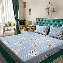 KLOTTHE Grey Printed 300 TC Double King Bedsheet With 2 Pillow Covers - 2.50x 2.25 m-image-80