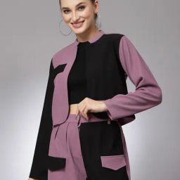 KASSUALLY Black & Mauve Color-Block Jacket-2