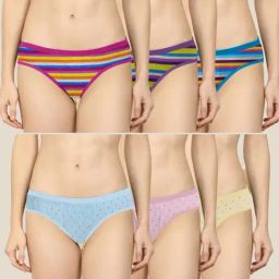 AROUSY Pink & Blue Printed Bikini Panties - Pack Of 6-image-88