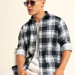 Bushirt Blue 100% Cotton Checked Shirt-image-73