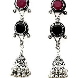 Yash Jewels Emporiums Silver-Plated Stones Studded and Beads Beaded Dome Shape Jhumka-image-56