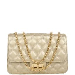 Lino Perros Golden Synthetic Quilted Sling Handbag-18