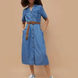 Fame Forever By Lifestyle Mid Blue Cotton Regular Fit Dress-picture-14